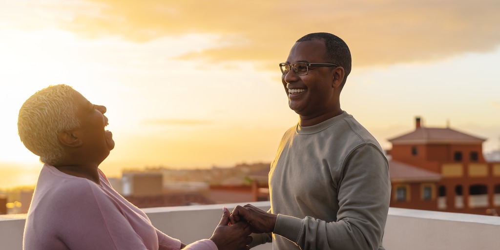 couple laughing together