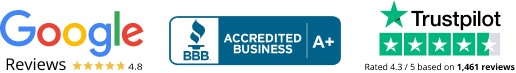 Google reviews logo, Accredited Business logo and Trustpilot logo