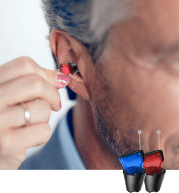 Trying on Horizon Mini IX hearing aids by hear.com